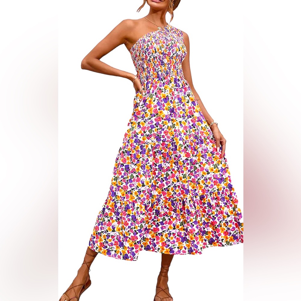 One Shoulder Sleeveless Casual Summer Dress Boho Size Small